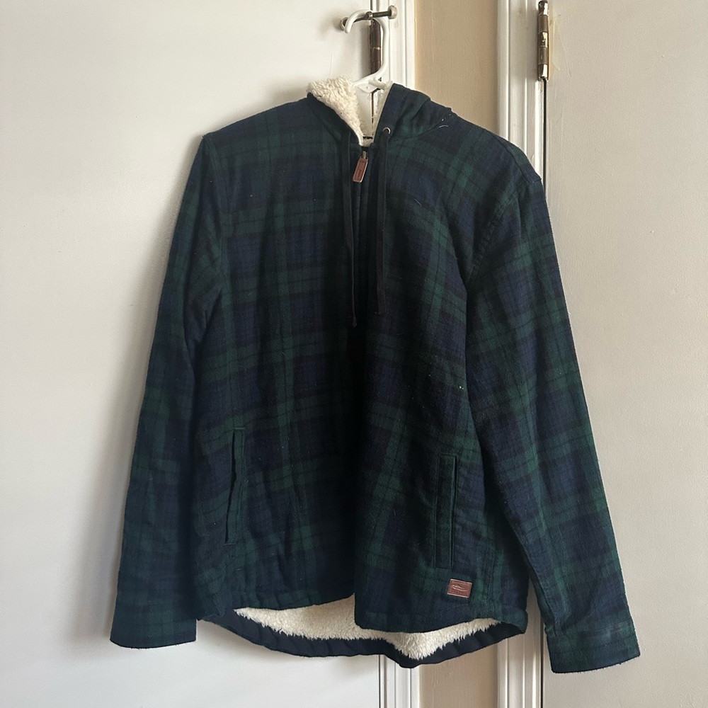 LL Bean Plaid Sherpa Hooded Shacket